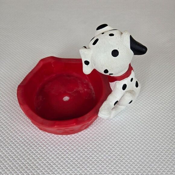 Vintage 90s Dog Bowl Figure Applause Disney 101 Dalmatians Red White Trinket Dis - Picture 7 of 8